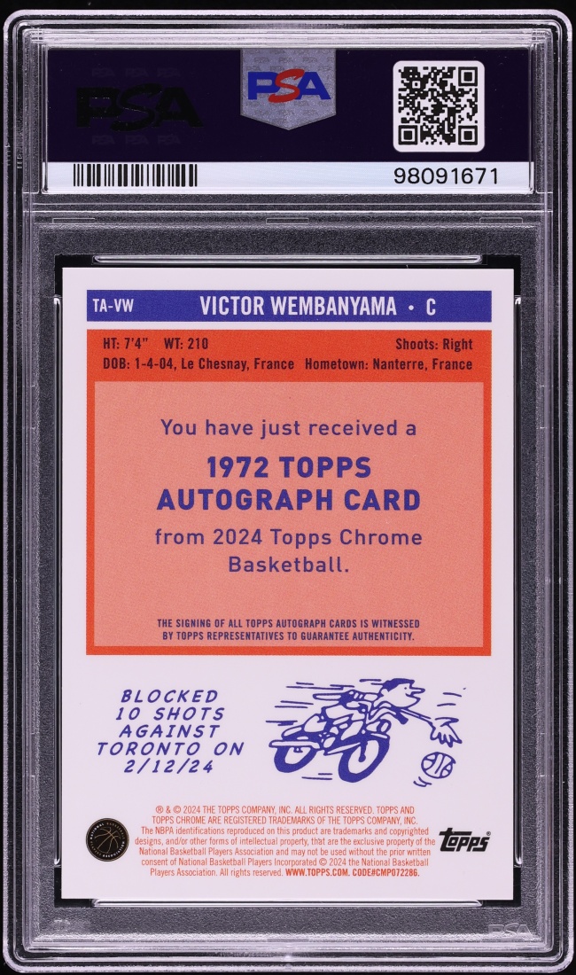 2023 Topps Chrome '72 Red Refractor Victor Wembanyama ROOKIE AUTO /5 #TA-VW PSA 9 MINT