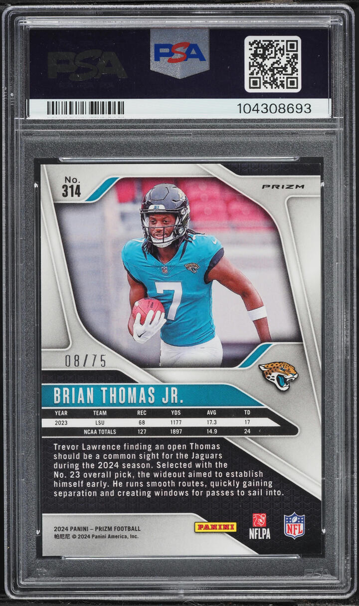 2024 Panini Prizm Green Scope Brian Thomas Jr. ROOKIE /75 #314 PSA 9 MINT
