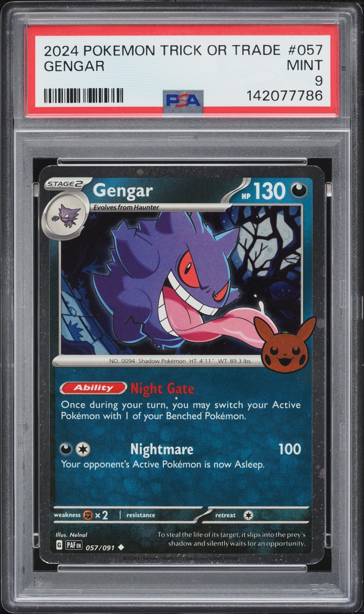 2024 Pokemon Scarlet & Violet Paldean Fates Trick Or Trade Holo Gengar #57 PSA 9 MINT