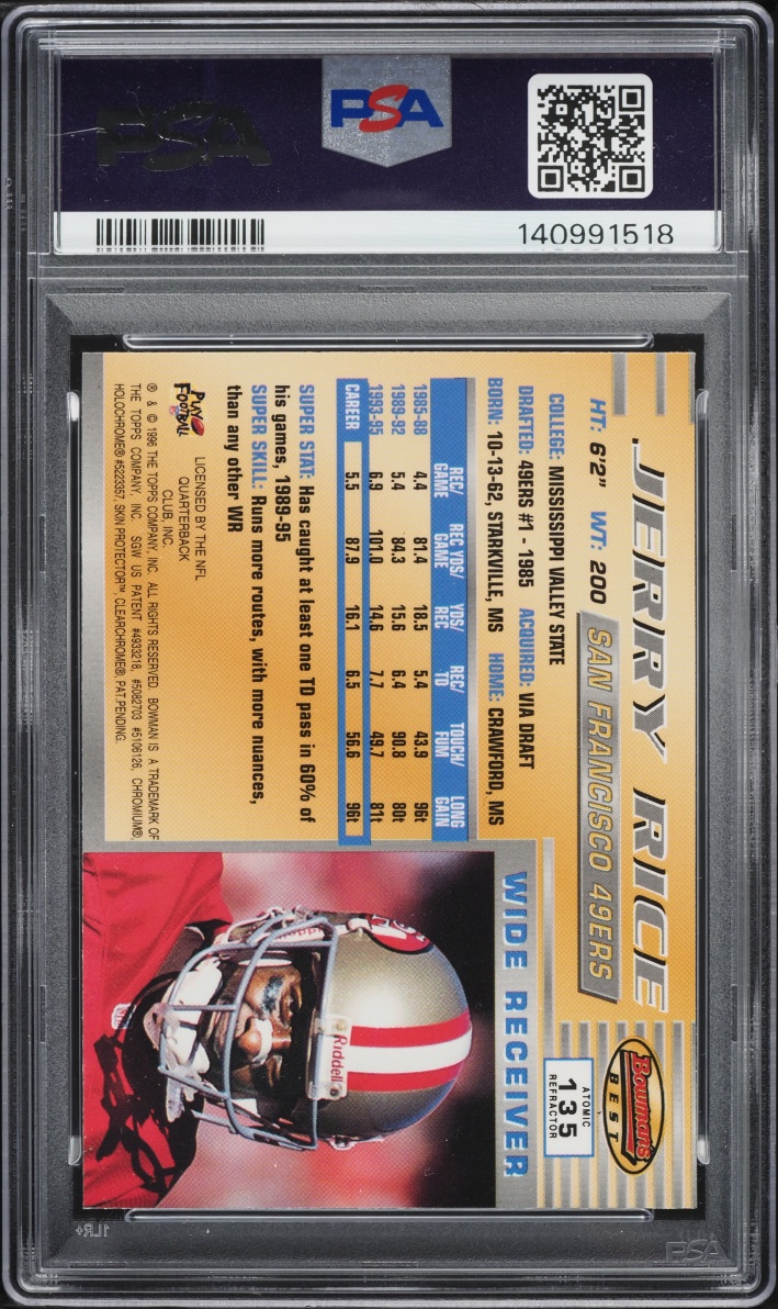 1996 Bowman's Best Atomic Refractor Jerry Rice #135 PSA 8 NM-MT