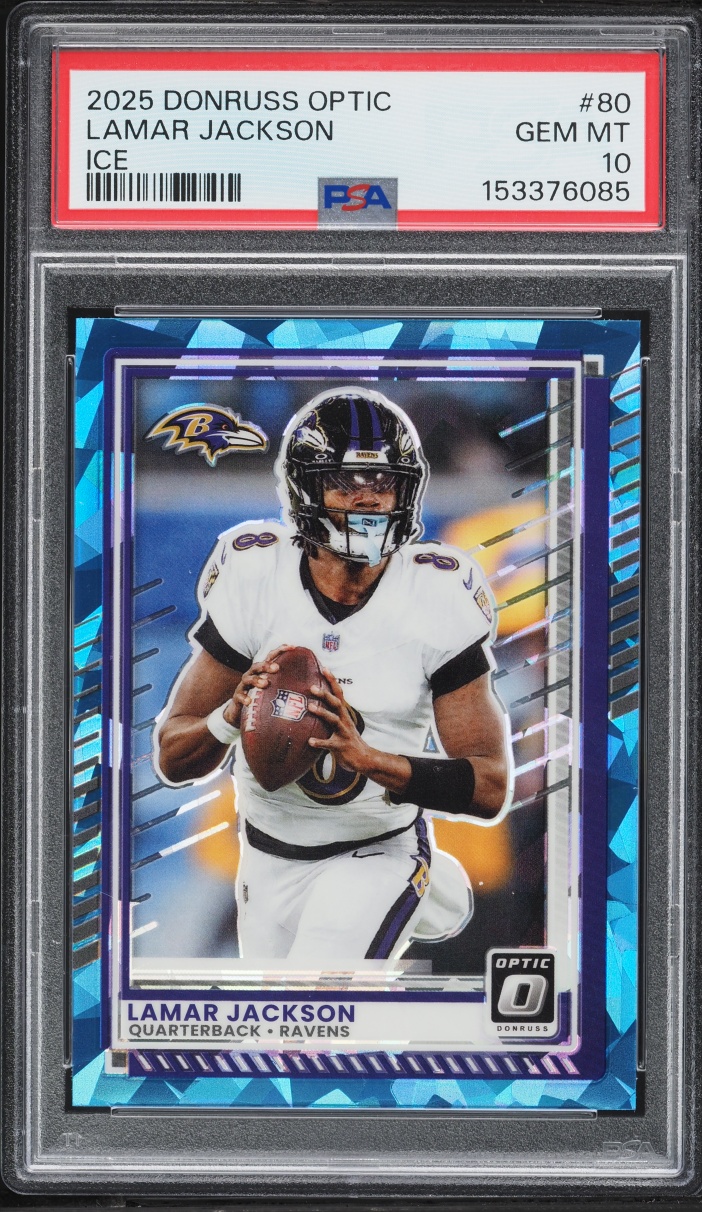 2025 Donruss Optic Ice Lamar Jackson 15/15 #80 PSA 10 GEM MINT