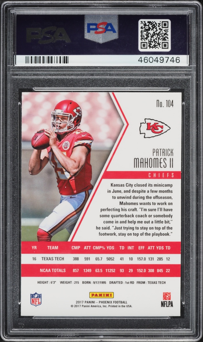 2017 Panini Phoenix Patrick Mahomes II ROOKIE #104 PSA 9 MINT