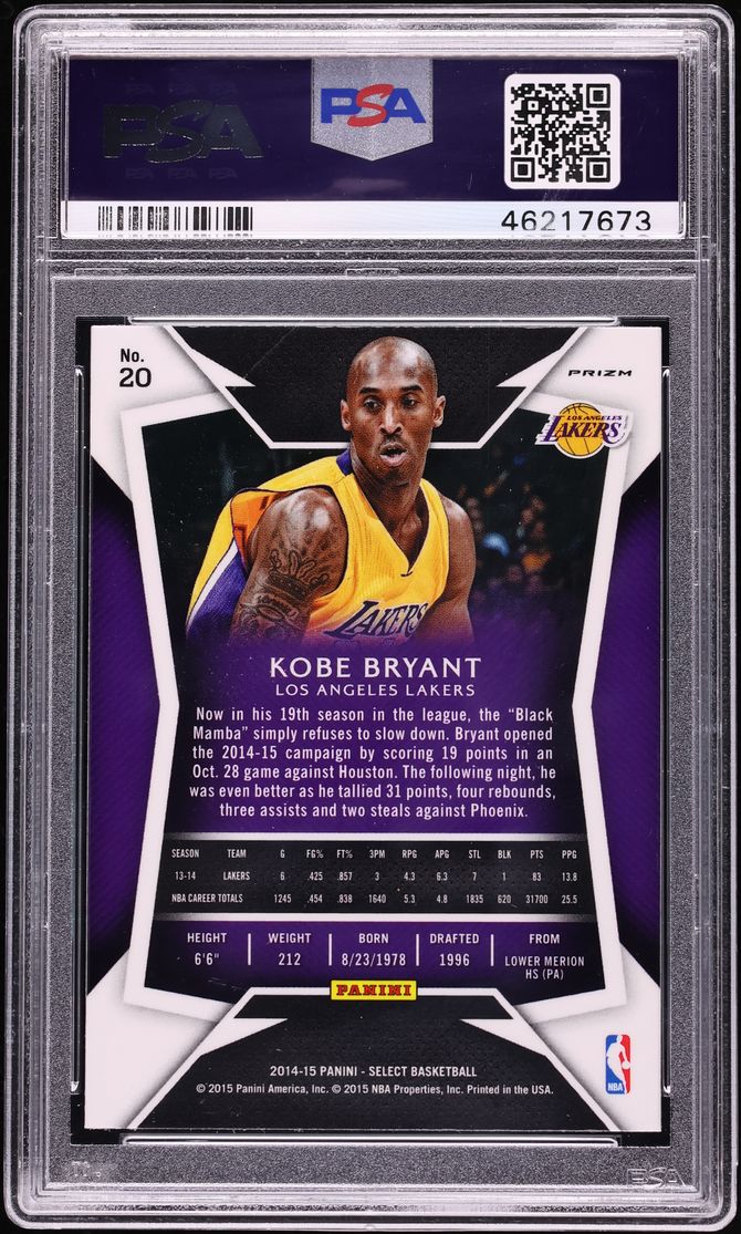 2014 Select Blue Silver Prizm Kobe Bryant #20 PSA 10 GEM MINT
