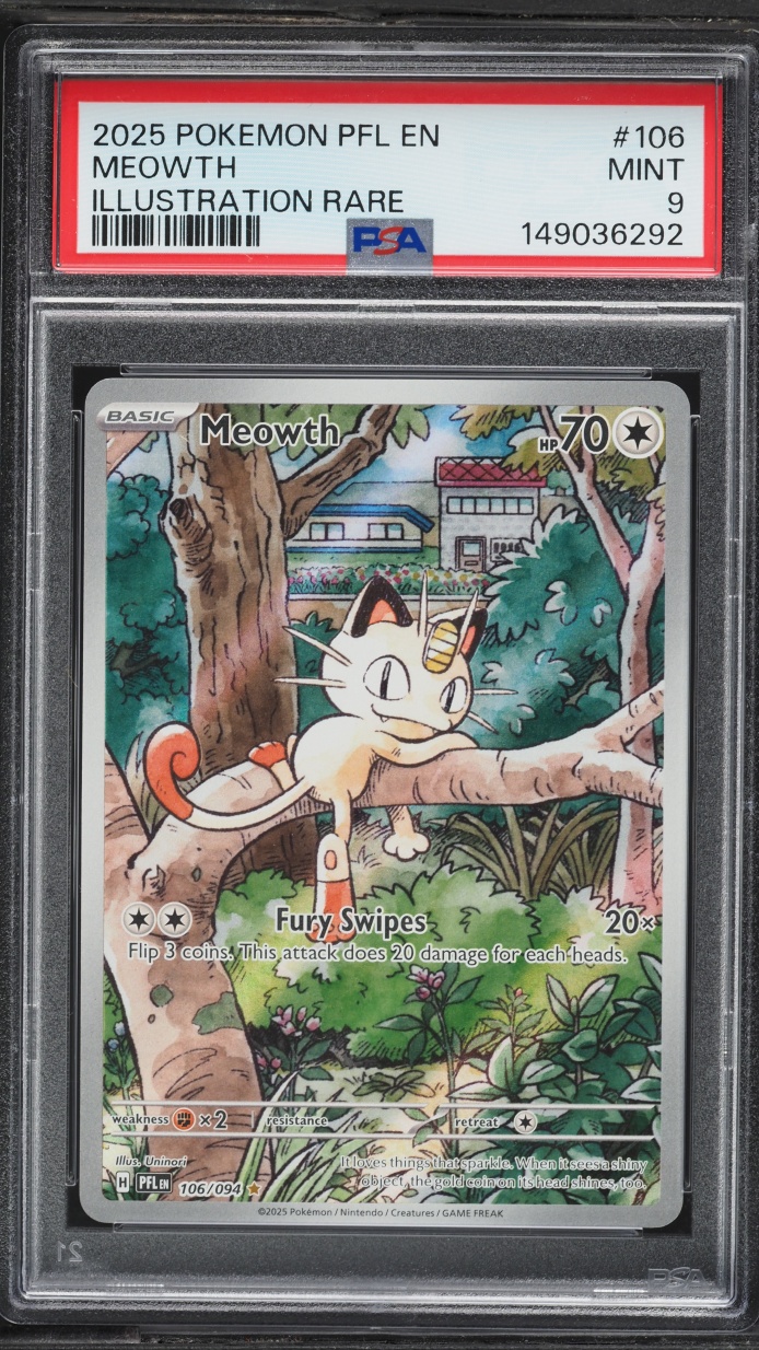 2025 Pokemon Mega Evolution Phantasmal Flames IR Meowth #106 PSA 9 MINT
