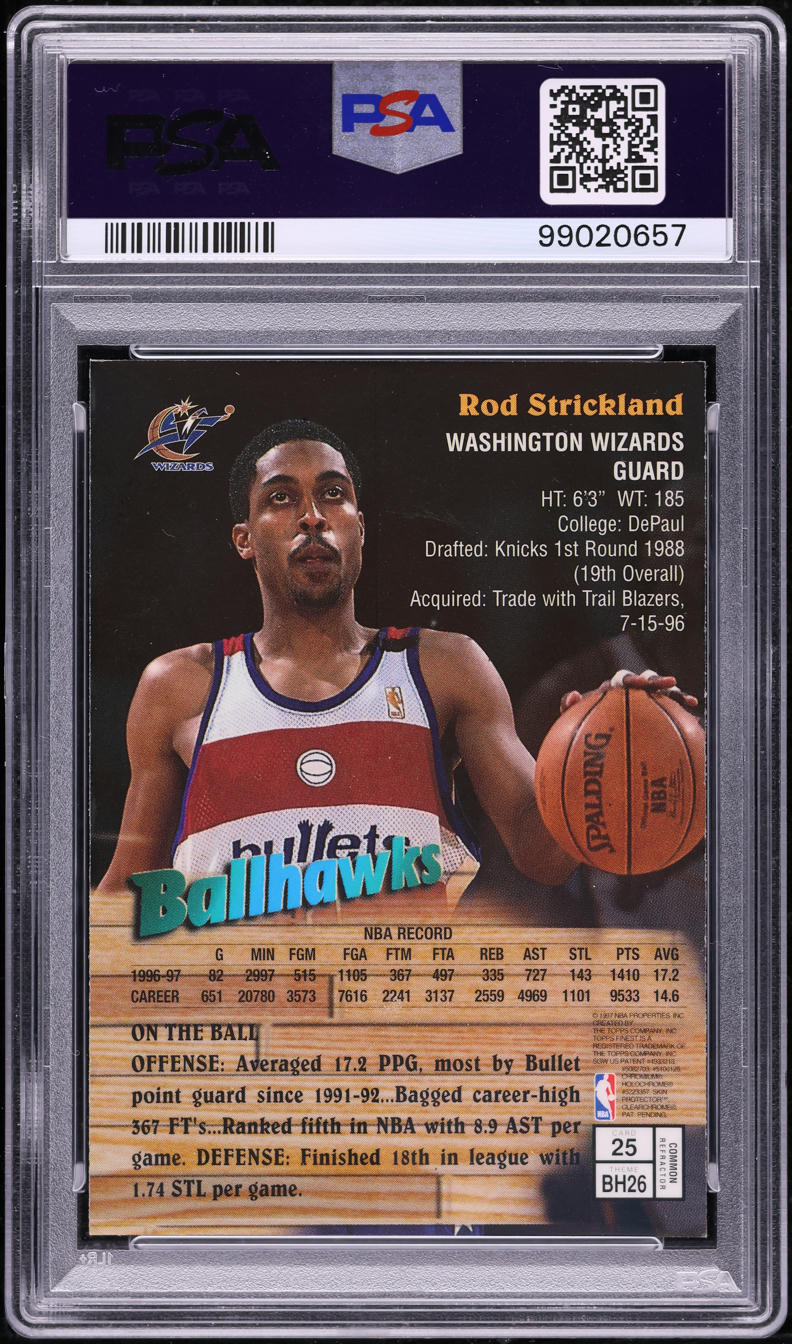 1997 Finest Refractor w/ Coating Rod Strickland #25 PSA 9 MINT