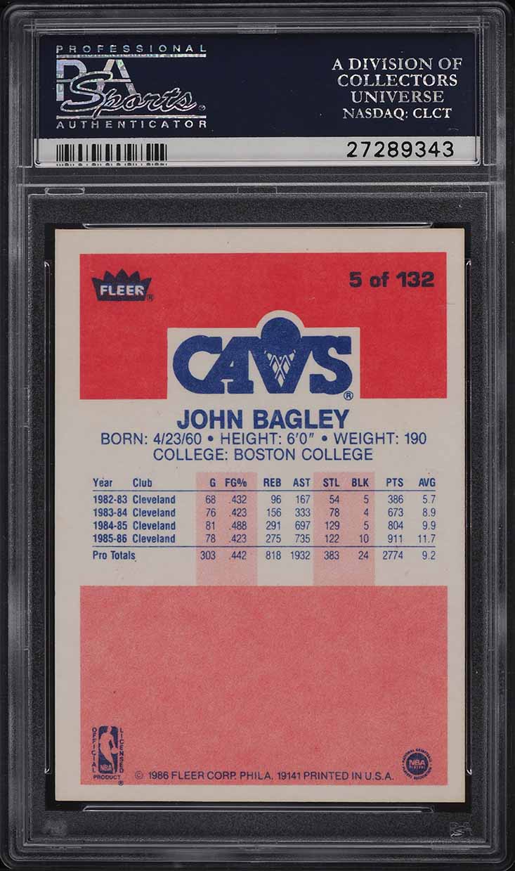 1986 Fleer Basketball John Bagley #5 PSA 9 MINT