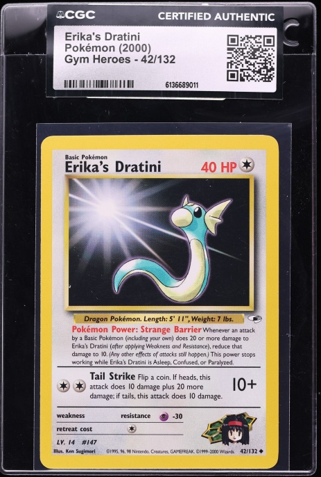 2000 Pokemon Gym Heroes Erika's Dratini #42 CGC AUTH