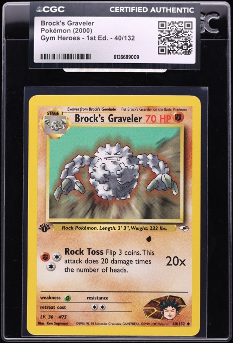 2000 Pokemon Gym Heroes 1st Edition Brock's Graveler #40 CGC AUTH