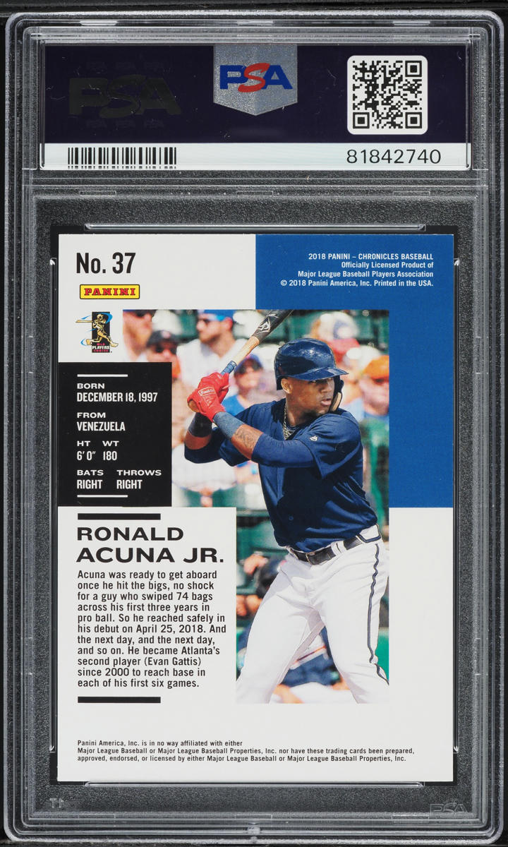 2018 Panini Chronicles Ronald Acuna Jr. ROOKIE #37 PSA 10 GEM MINT