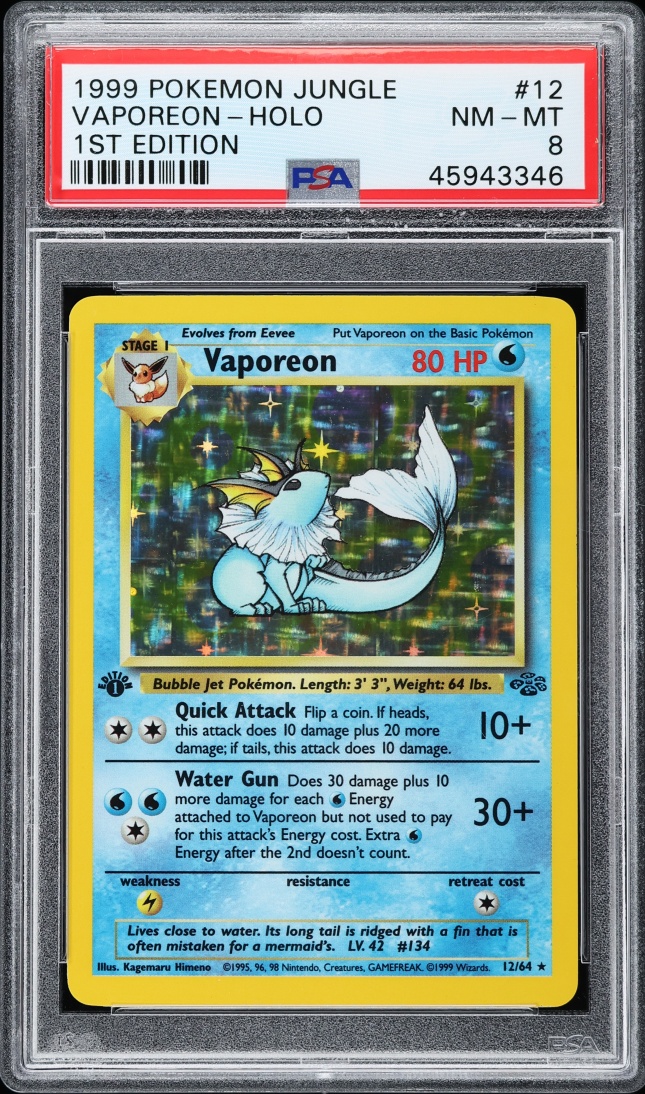 1999 Pokemon Jungle 1st Edition Holo Vaporeon #12 PSA 8 NM-MT
