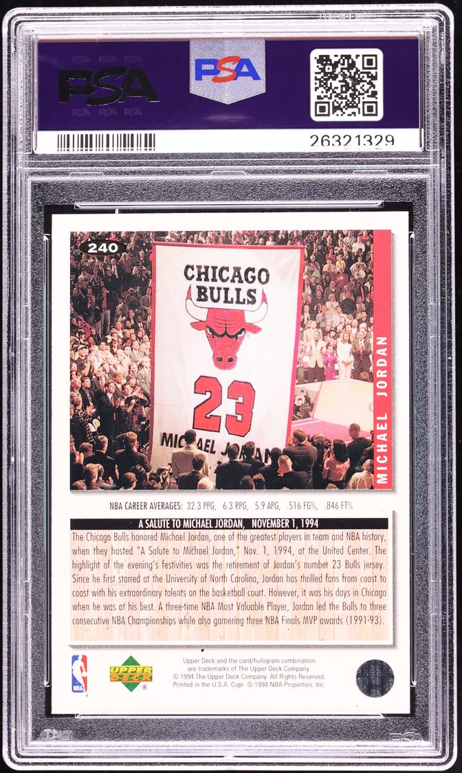 1994 Collector's Choice Gold Signature Michael Jordan #240 PSA 10 GEM MINT - Photo 2