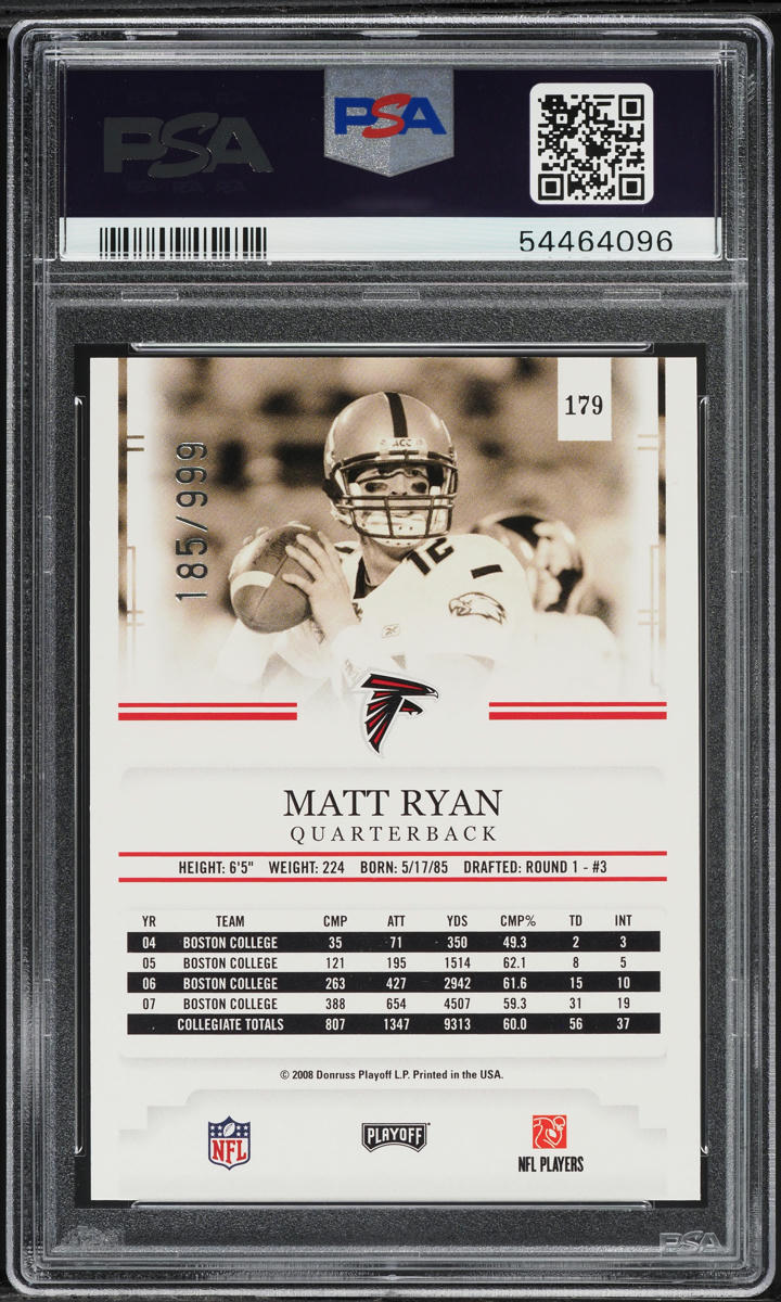 2008 Playoff Prestige Draft Picks Light Blue Matt Ryan ROOKIE /999 #179 PSA 9