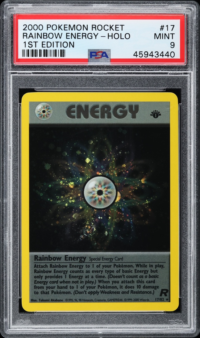2000 Pokemon Team Rocket 1st Edition Holo Rainbow Energy #17 PSA 9 MINT