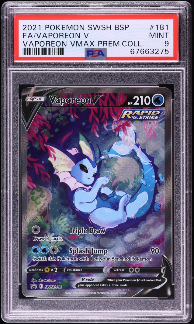 2021 Pokemon Sword & Shield Promo VMAX Premium Collection Full Art Vaporeon V #181 PSA 9 MINT