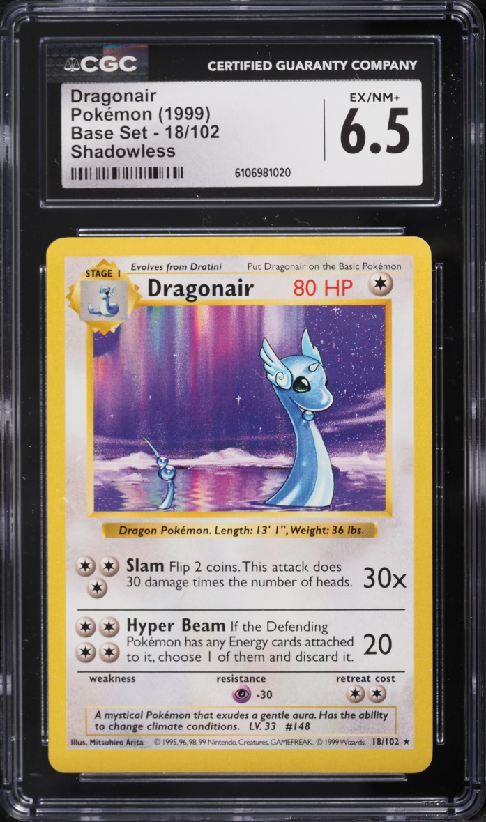 1999 Pokemon Base Set Shadowless Dragonair #18 CGC 6.5 EXMT+