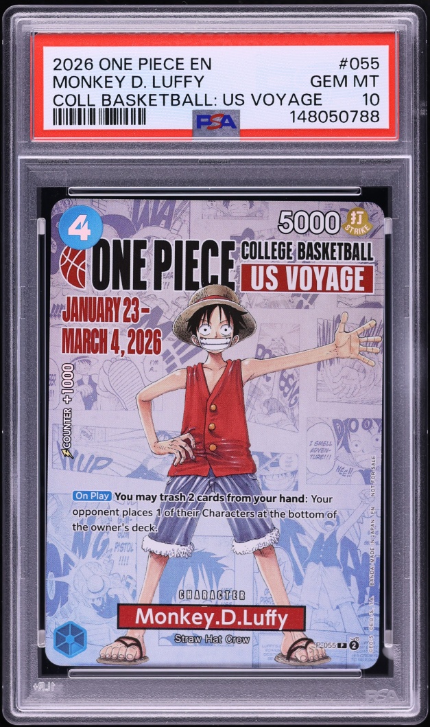 2026 One Piece Promo College Basketball US Voyage Manga Alt Art Monkey D. Luffy #P-055 PSA 10