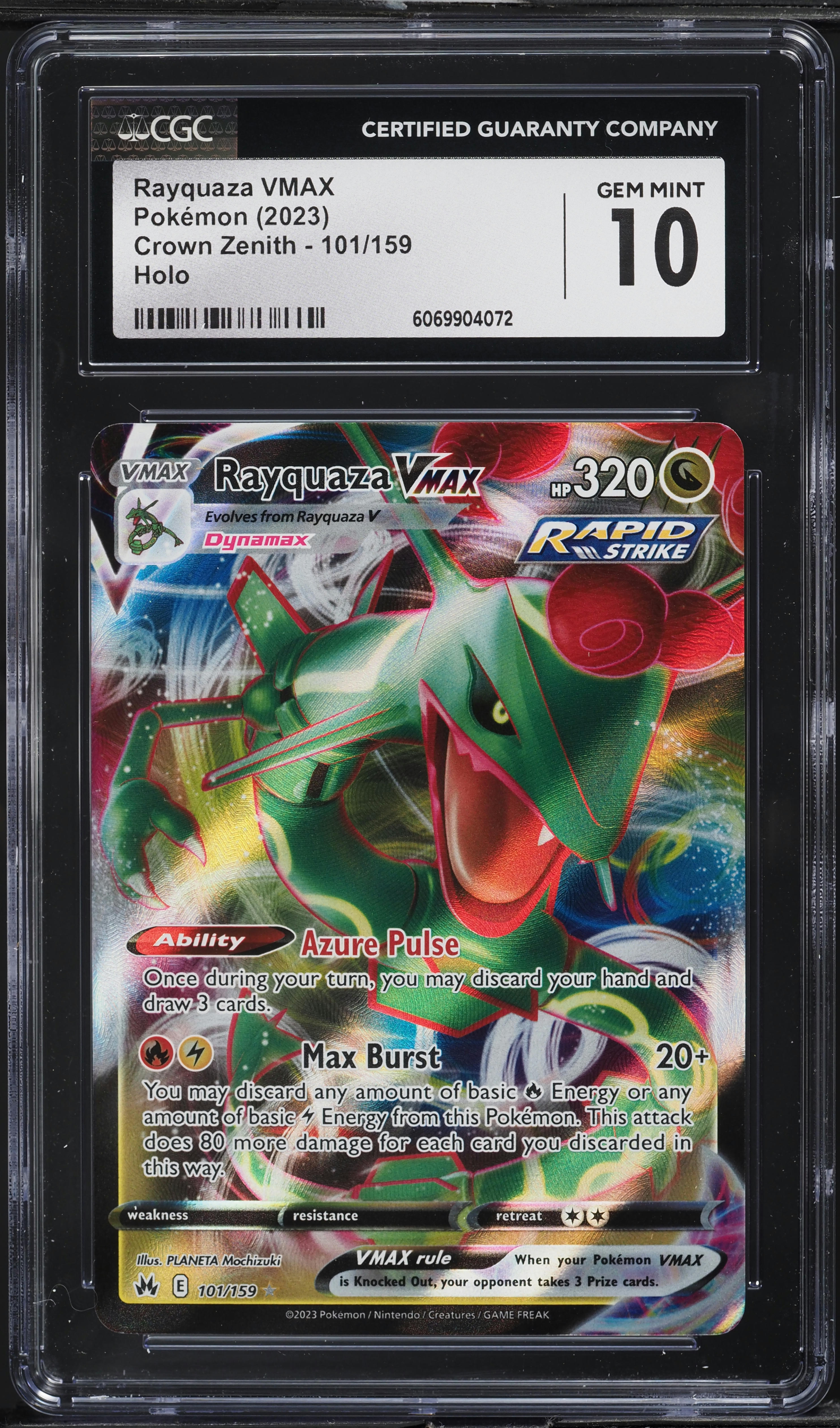 2023 Pokemon Sword & Shield Crown Zenith Full Art Rayquaza VMAX #101 CGC 10 GEM