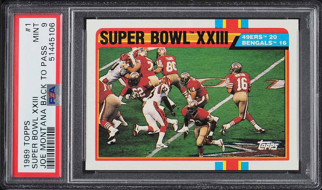 1989 Topps Joe Montana Back to Pass Super Bowl XXIII #1 PSA 9 MINT