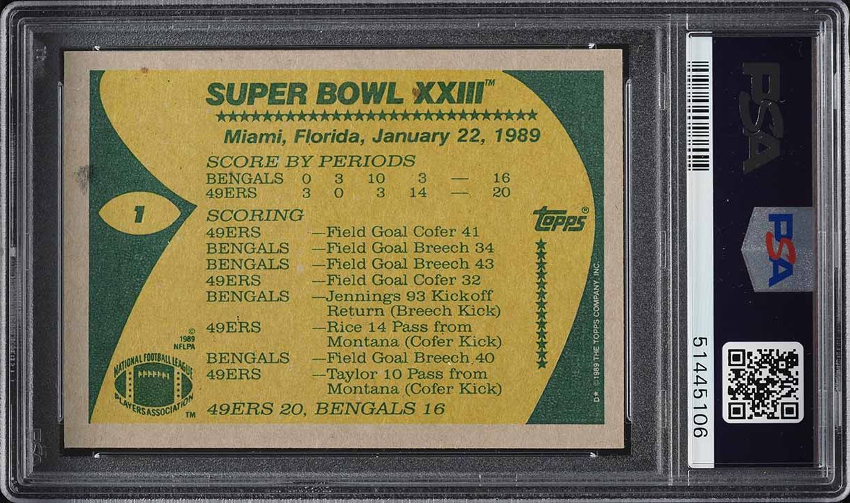 1989 Topps Joe Montana Back to Pass Super Bowl XXIII #1 PSA 9 MINT