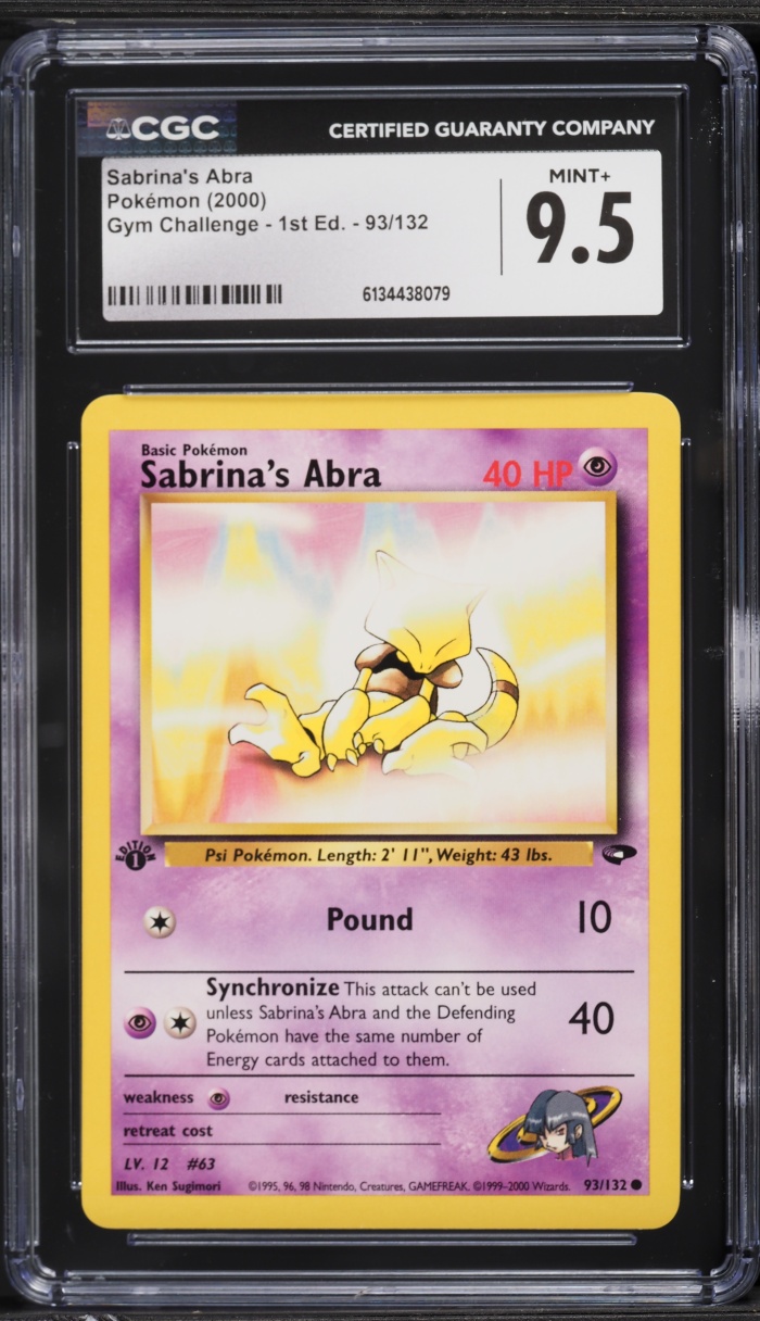 2000 Pokemon Gym Challenge 1st Edition Sabrina's Abra #93 CGC 9.5 MINT+