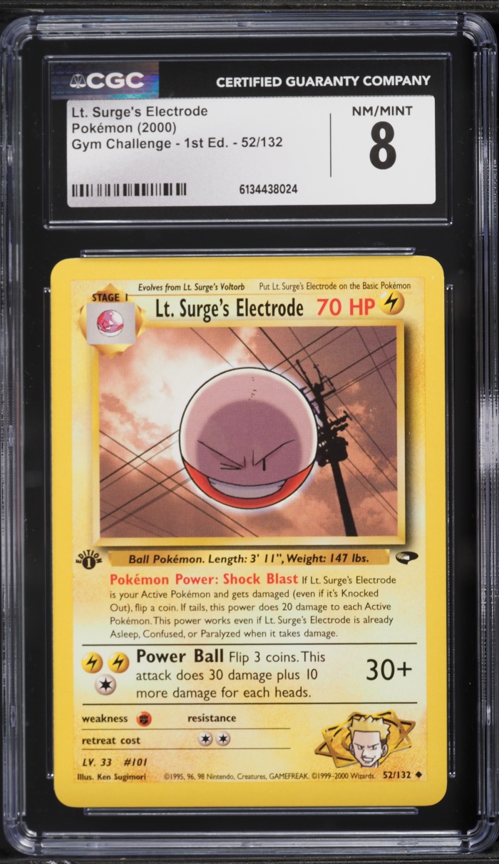 2000 Pokemon Gym Challenge 1st Edition Lt. Surge's Electrode #52 CGC 8 NM-MT