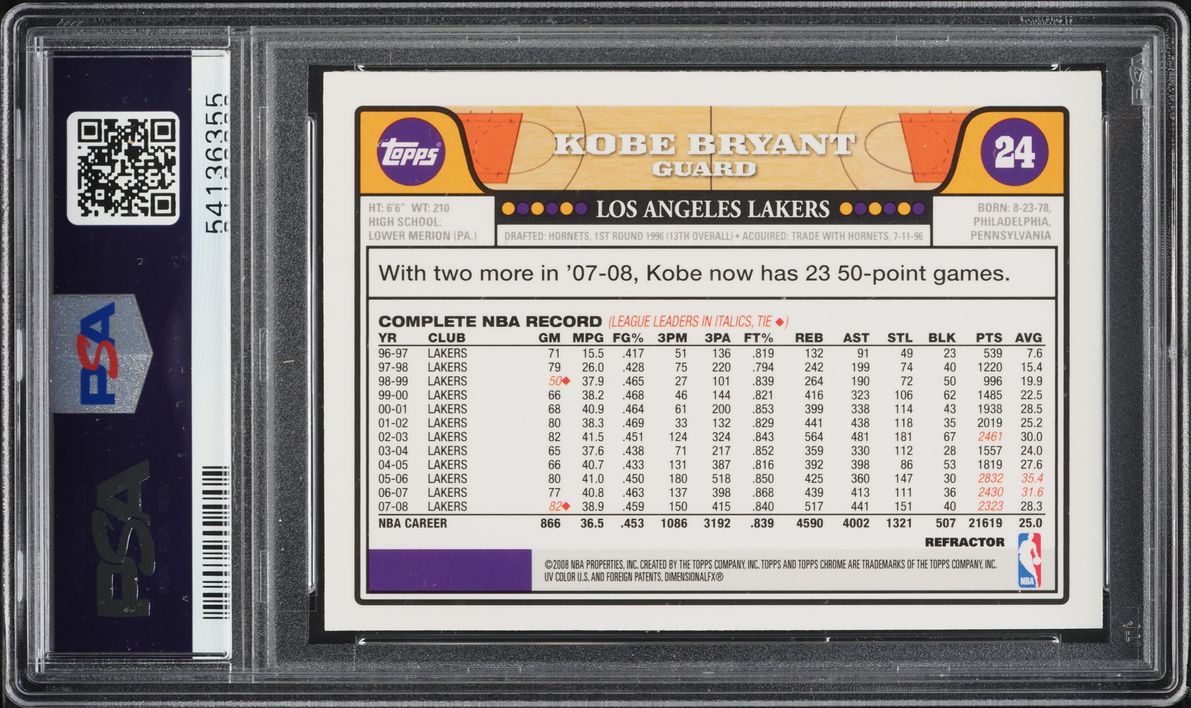 2008 Topps Chrome Refractor Kobe Bryant w/ LeBron James #24 PSA 10 GEM MINT