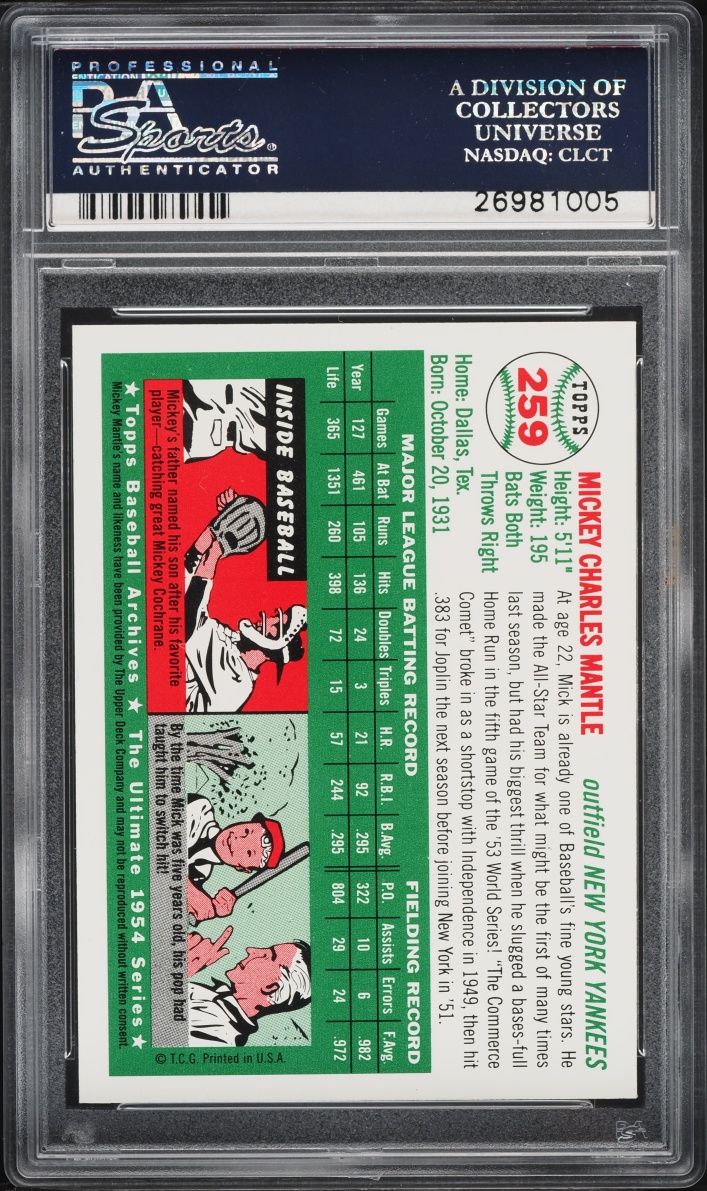 1994 Upper Deck All-Time Heroes '54 Topps Archives Mickey Mantle #259 PSA 9 MINT