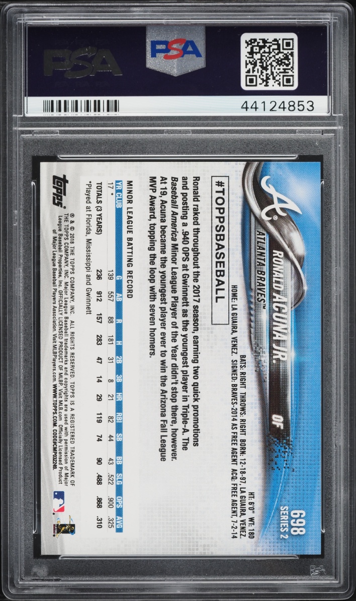 2018 Topps Bat Down Ronald Acuna Jr. ROOKIE #698 PSA 10 GEM MINT