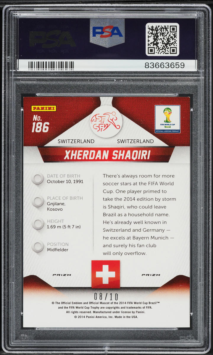 2014 Panini Prizm World Cup Gold Xherdan Shaqiri /10 #186 PSA 8 NM-MT