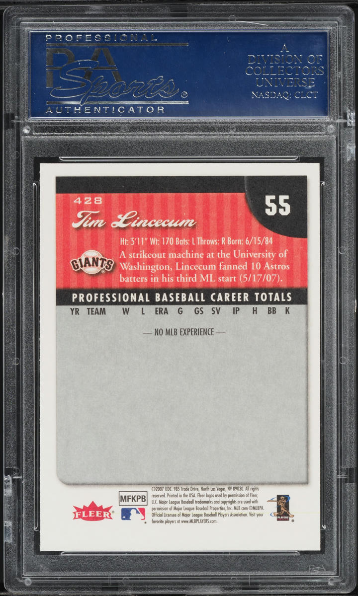 2007 Fleer Tim Lincecum ROOKIE #428 PSA 10 GEM MINT