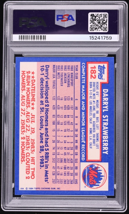 1984 Topps Tiffany Darryl Strawberry ROOKIE #182 PSA 10 GEM MINT