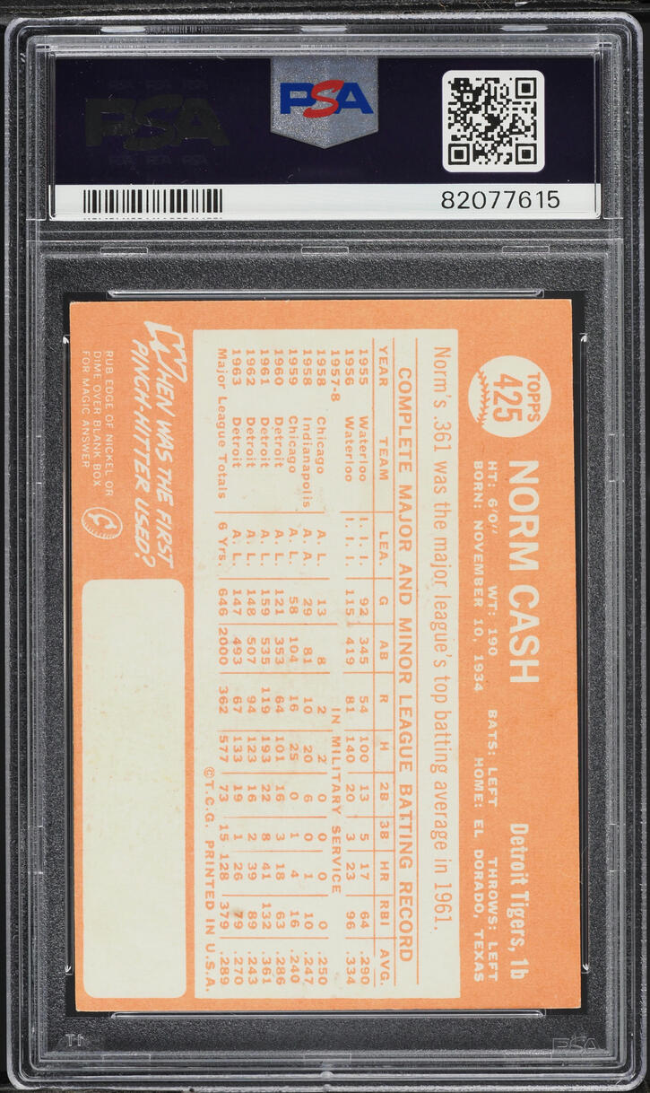 1964 Topps Norm Cash #425 PSA 4 VGEX