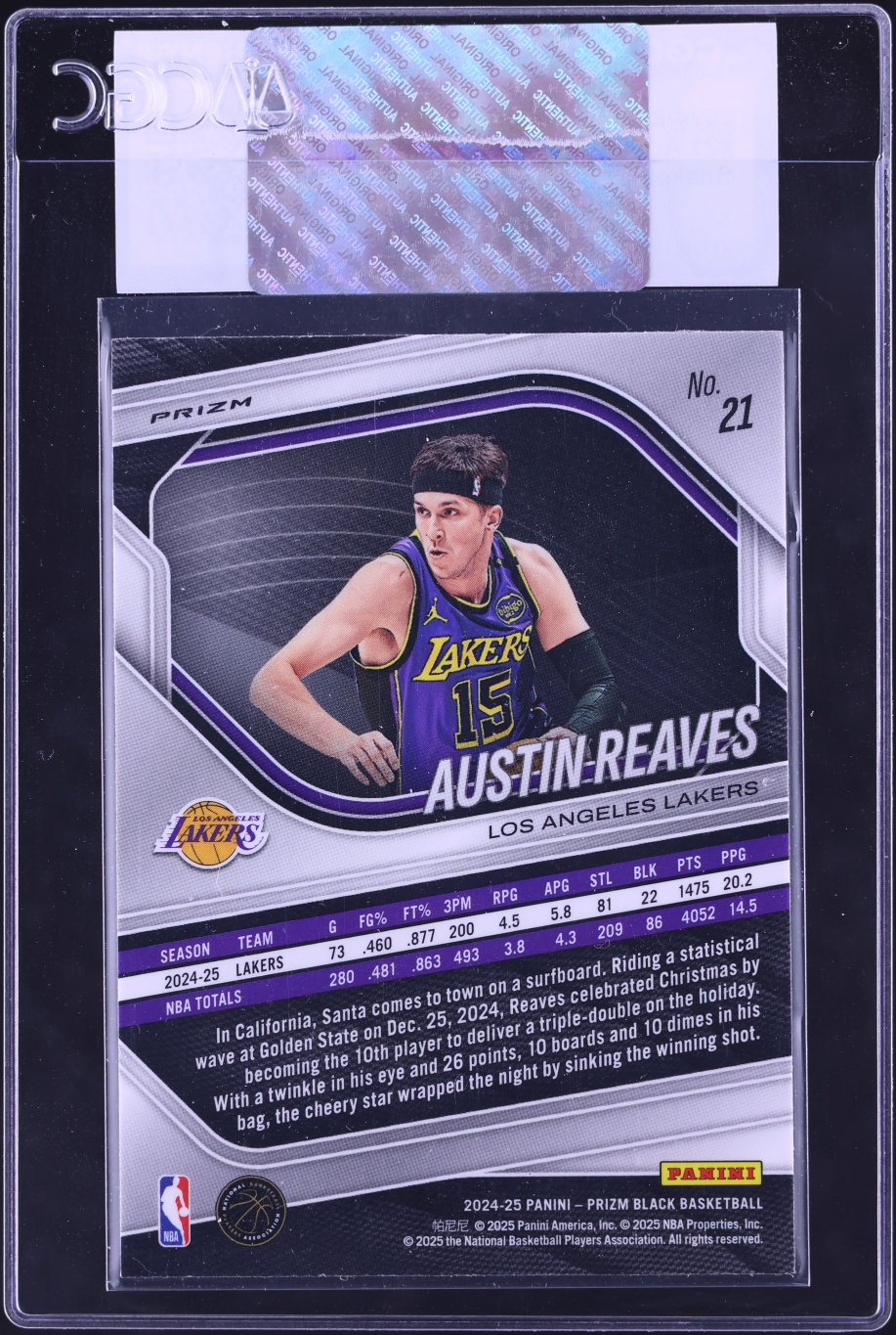 2024 Panini Prizm Black Snakeskin Austin Reaves #21 CGC AUTH - Photo 2