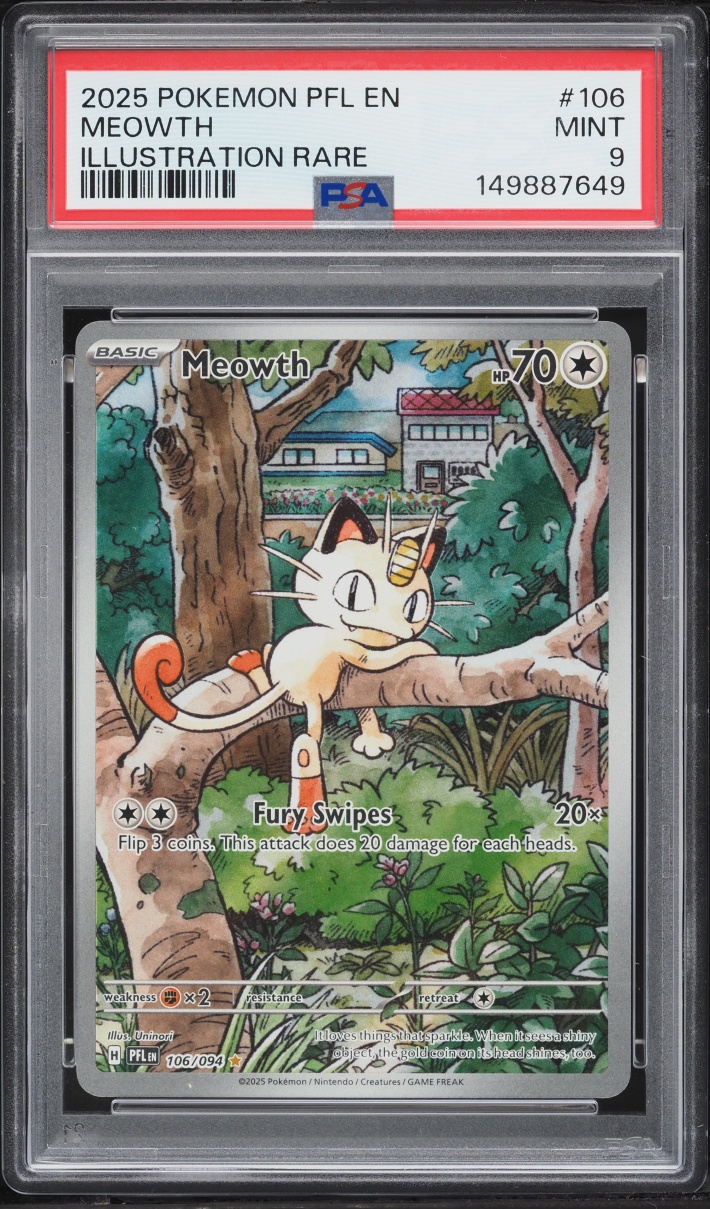 2025 Pokemon Mega Evolution Phantasmal Flames IR Meowth #106 PSA 9 MINT
