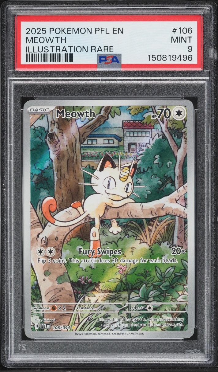 2025 Pokemon Mega Evolution Phantasmal Flames IR Meowth #106 PSA 9 MINT