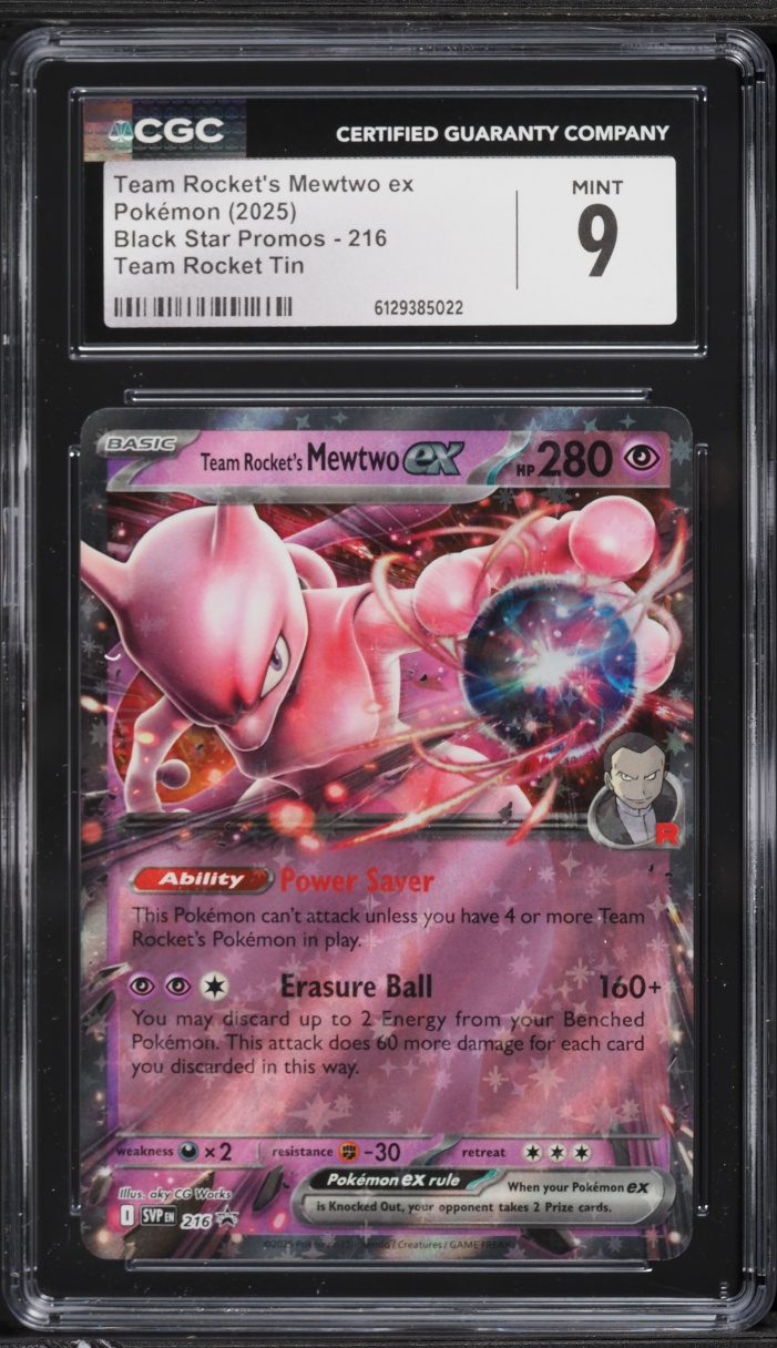 2025 Pokemon Scarlet & Violet Promo Rocket Tin Holo Team Rocket's Mewtwo EX #216 CGC 9 MINT