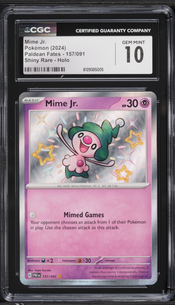 2024 Pokemon Scarlet & Violet Paldean Fates Shiny Rare Holo Mime Jr. #157 CGC 10 GEM MINT