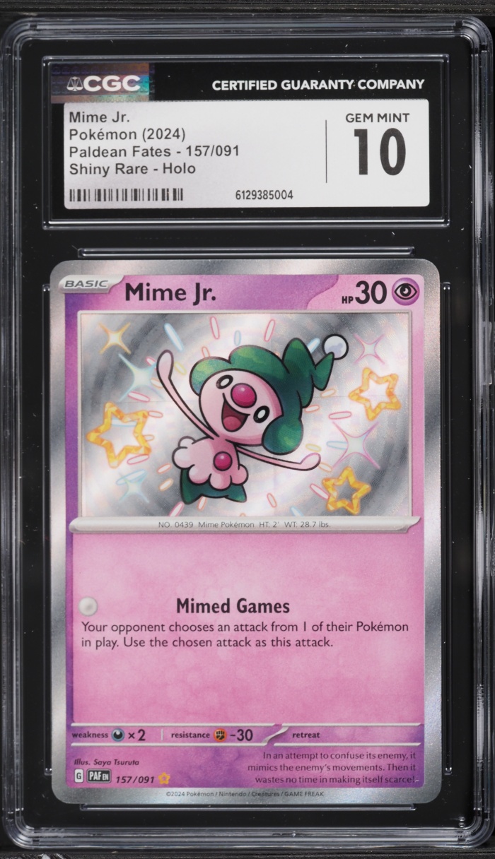 2024 Pokemon Scarlet & Violet Paldean Fates Shiny Rare Holo Mime Jr. #157 CGC 10 GEM MINT