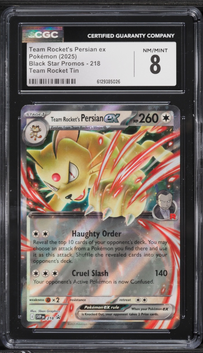 2025 Pokemon Scarlet & Violet Promos Tin Holo Team Rocket's Persian EX #218 CGC 8 NM-MT