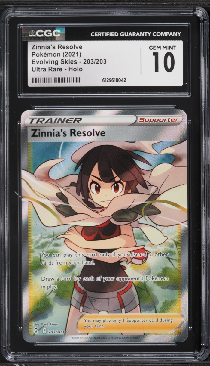 2021 Pokemon Sword & Shield Evolving Skies Full Art Zinnia's Resolve #203 CGC 10 GEM MINT