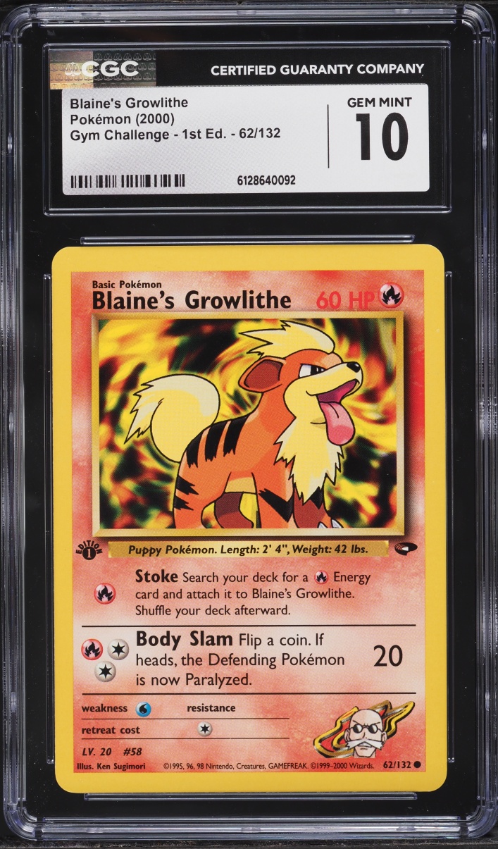 2000 Pokemon Gym Challenge 1st Edition Blaine's Growlithe #62 CGC 10 GEM MINT