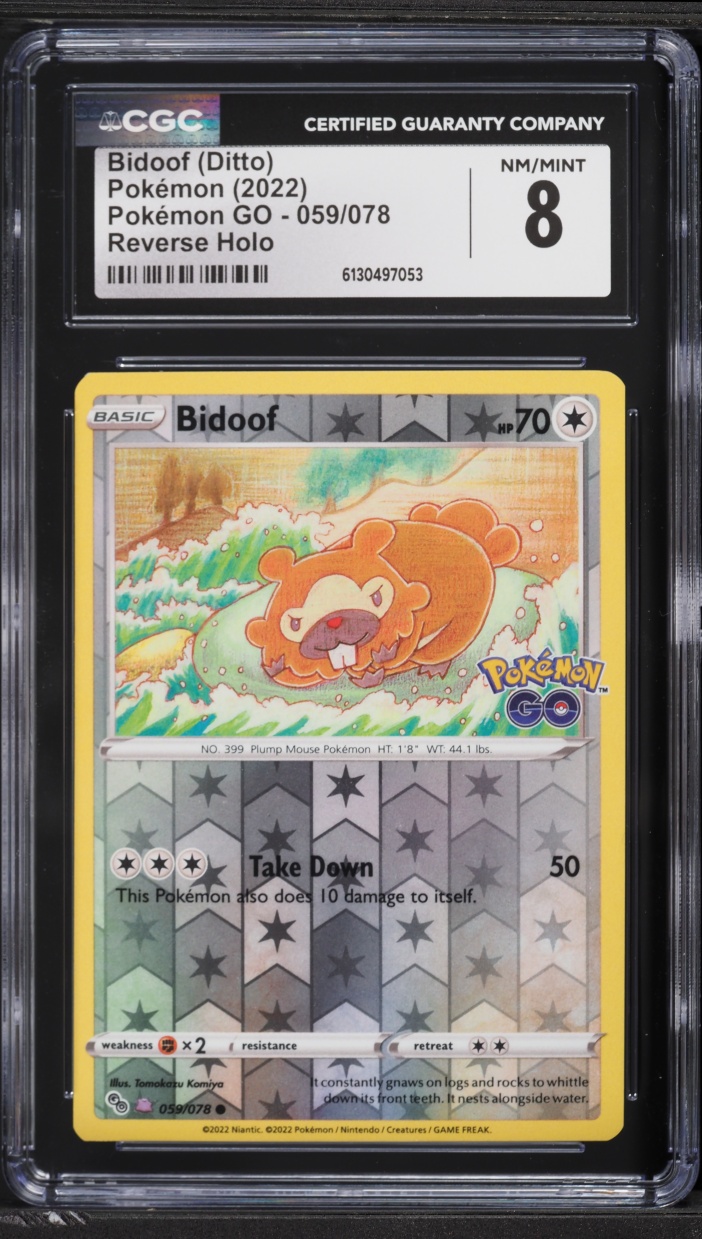 2022 Pokemon Sword & Shield Pokemon GO Reverse Holo Bidoof Ditto #59 CGC 8 NM-MT
