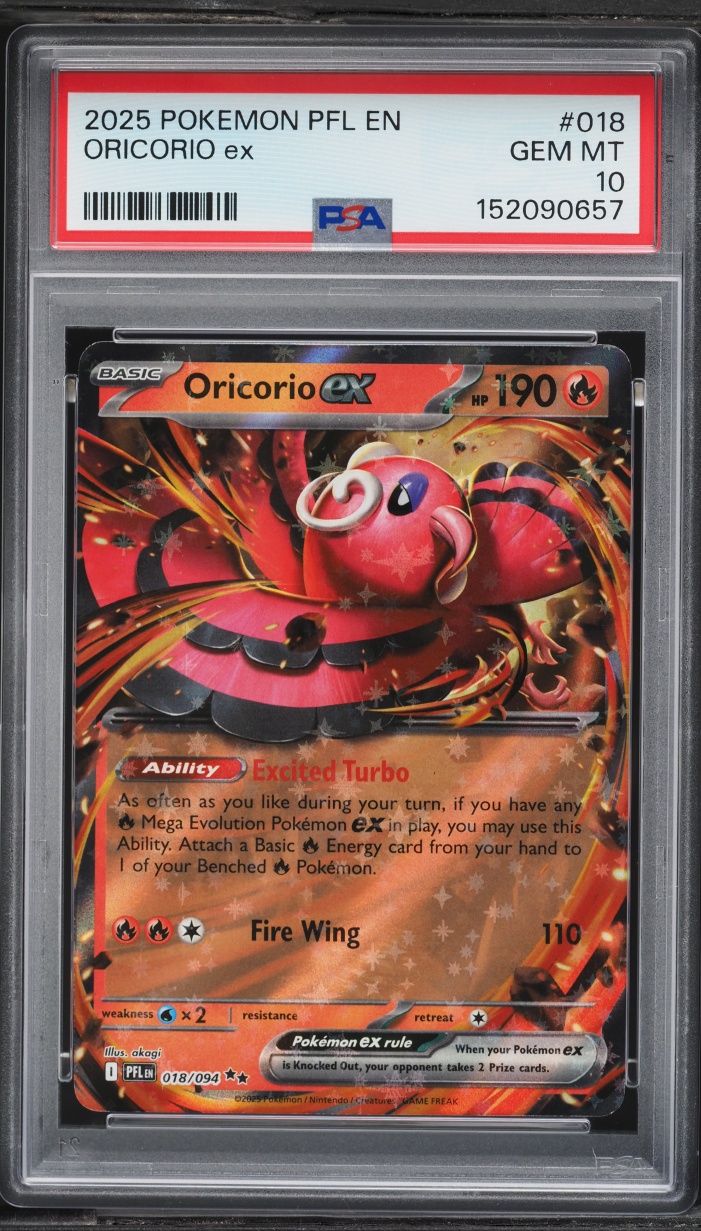 2025 Pokemon Mega Evolution Phantasmal Flames Holo Oricorio Ex #018 PSA 10 GEM MINT