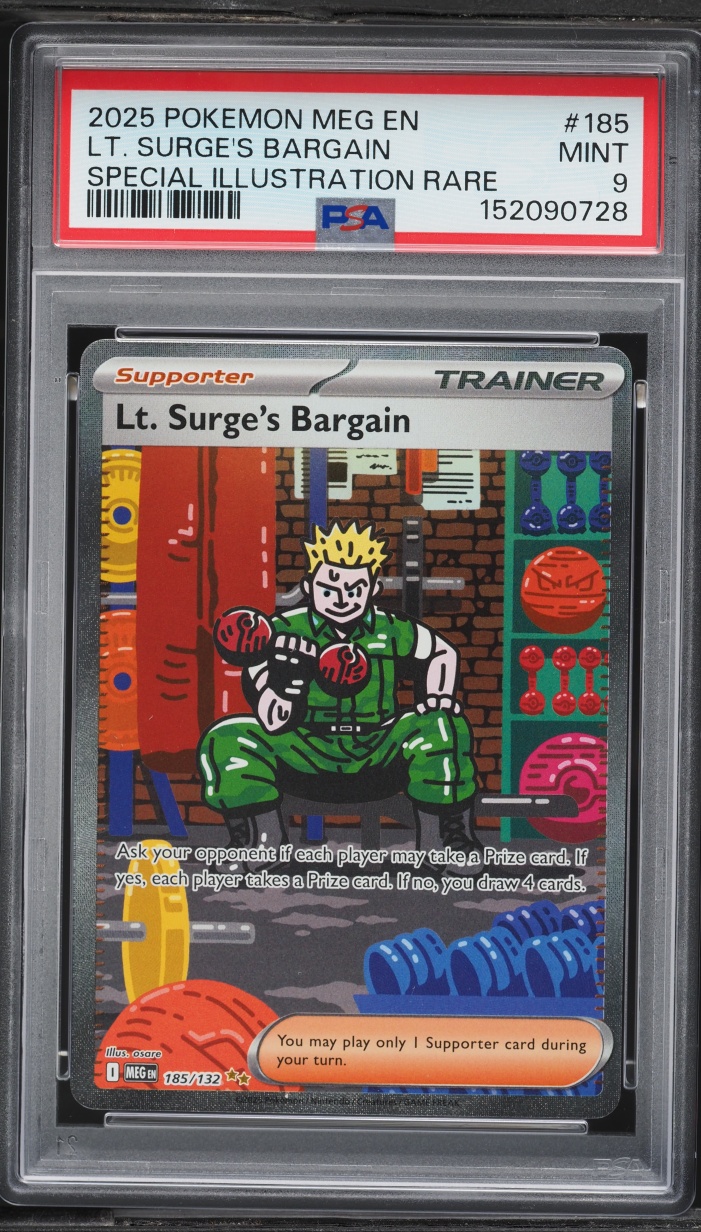 2025 Pokemon Mega Evolution SIR Lt. Surge's Bargain #185 PSA 9 MINT