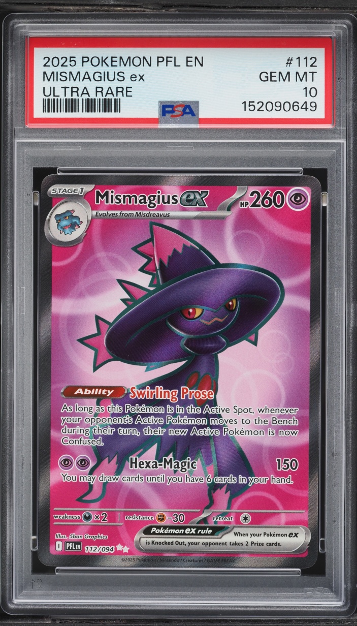 2025 Pokemon Mega Evolution Phantasmal Flames Full Art Mismagius Ex #112 PSA 10 GEM MINT