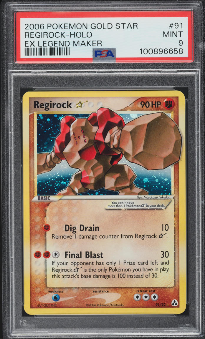 2006 Pokemon EX Legend Maker Holo Regirock Gold Star #91 PSA 9 MINT