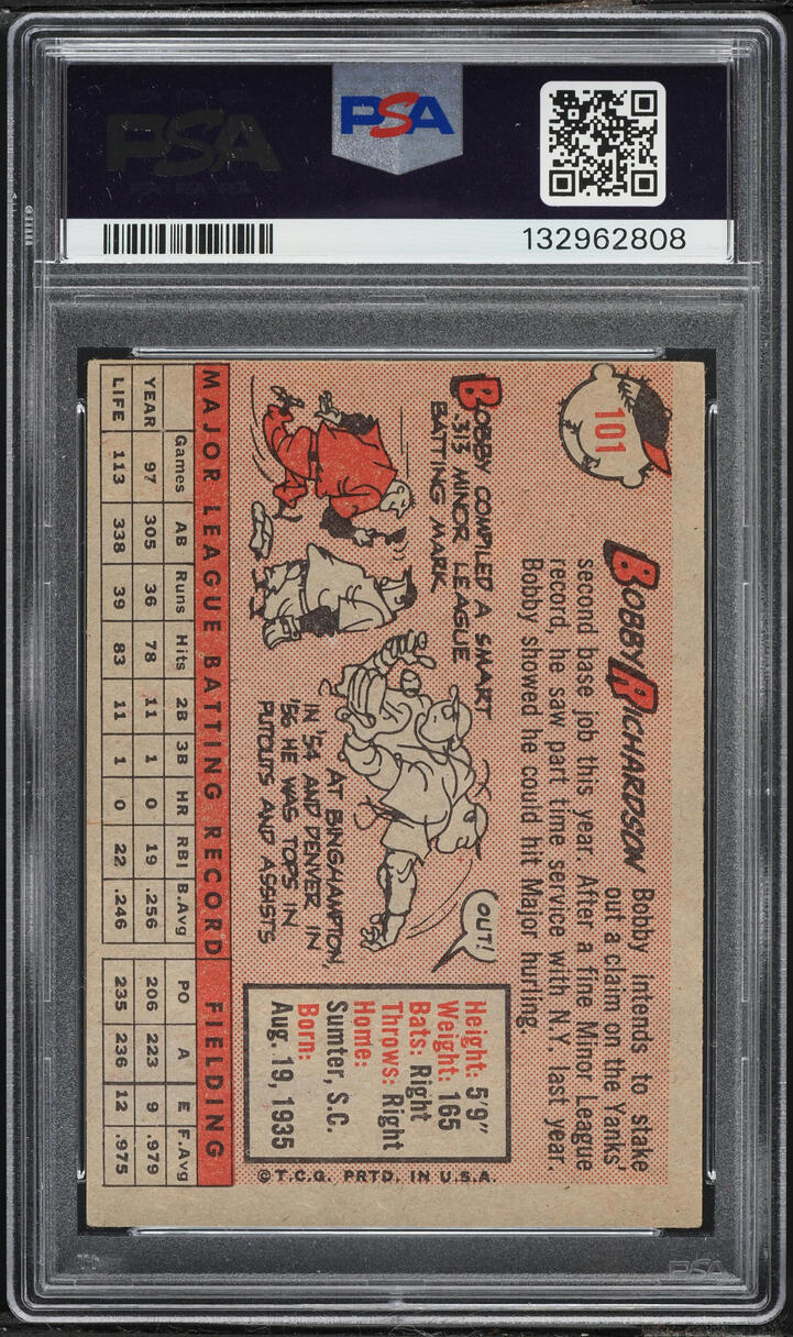1958 Topps Bobby Richardson WHITE NAME AUTO DNA 9 #101 PSA 4 VGEX