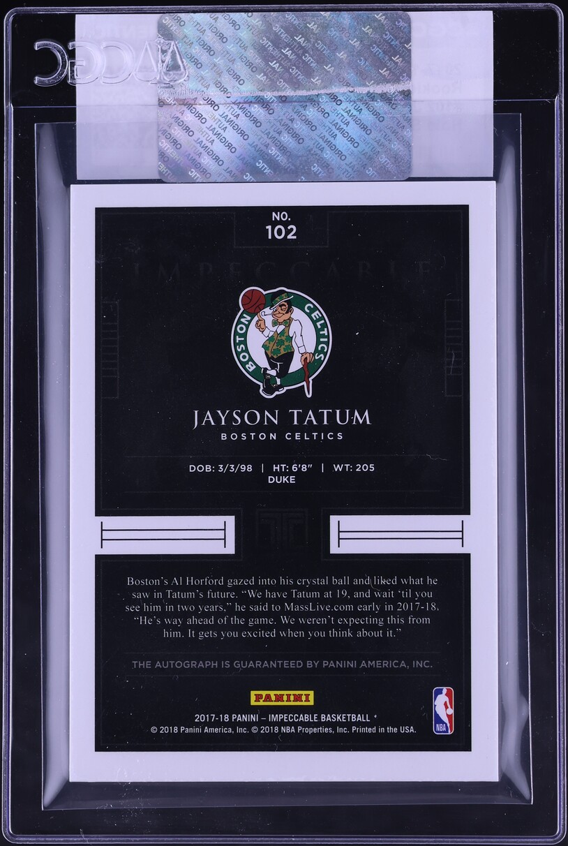 2017 Impeccable Holo Silver Jayson Tatum ROOKIE AUTO /25 #102 CGC AUTH - Photo 2