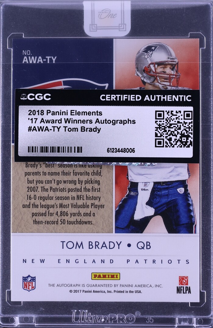 2018 Panini Elements '17 Award Winners Tom Brady AUTO #AWA-TY CGC AUTH - Photo 2