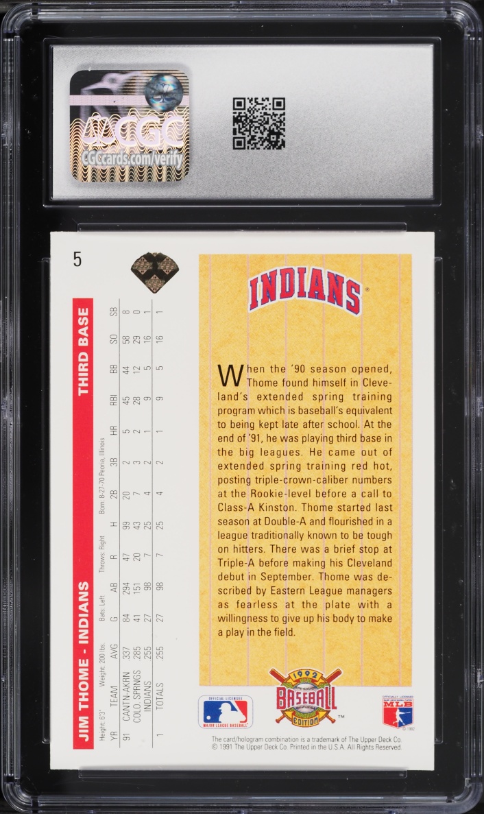 1991 Upper Deck Gold Hologram Jim Thome ROOKIE #5 CGC 9 MINT